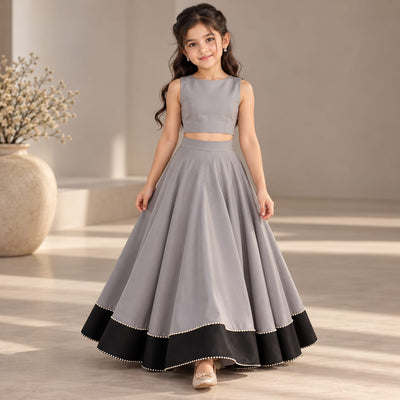 Pre Order: Silver Noir Lehenga Set