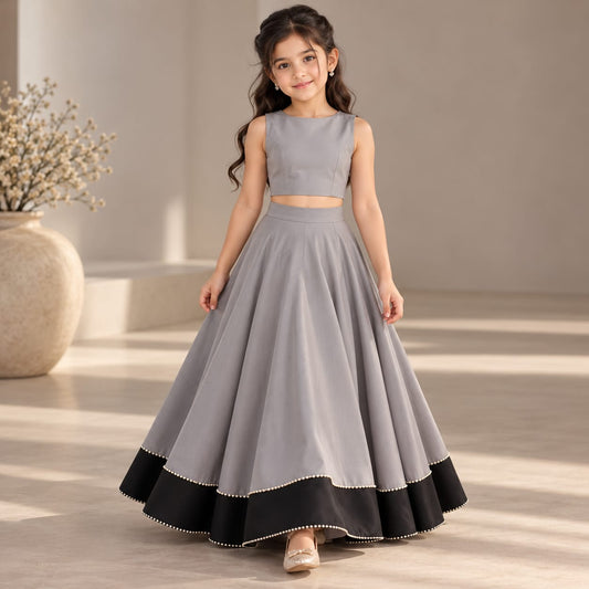 Pre Order: Silver Noir Lehenga Set