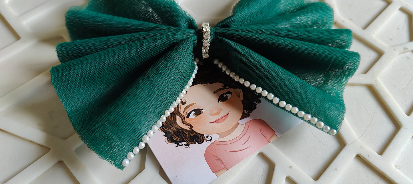 Green Pearl Bow Hairclip