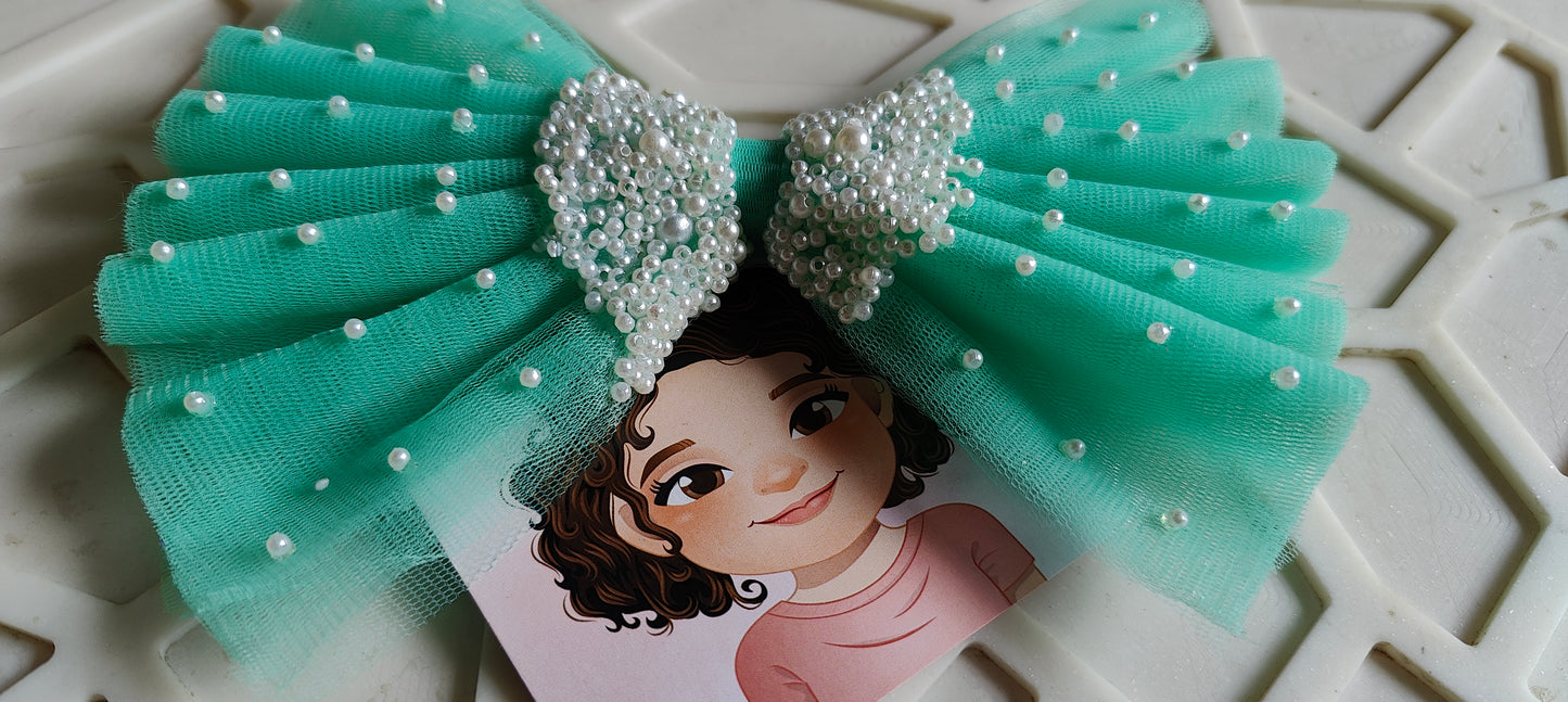 Mint Pearl Bow Hairclip