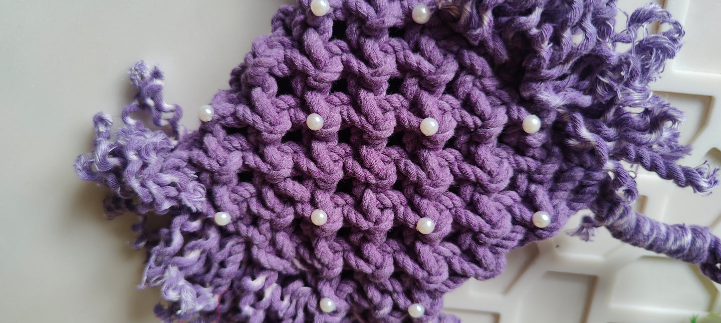 Purple Macrame Pearl Bag