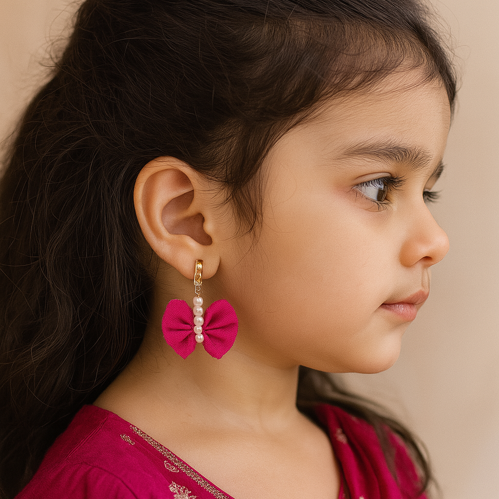 Pink Bow Pearl Clip On Earring