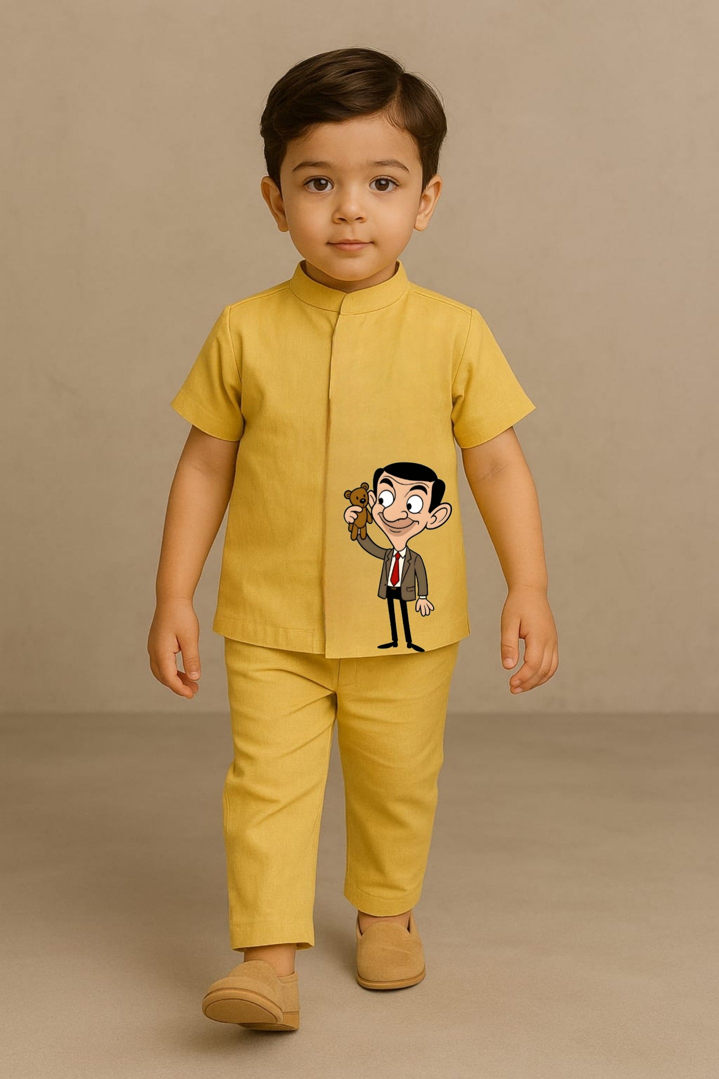 Pre Order: Yellow Mr. Bean  Hand Painted Coord Set