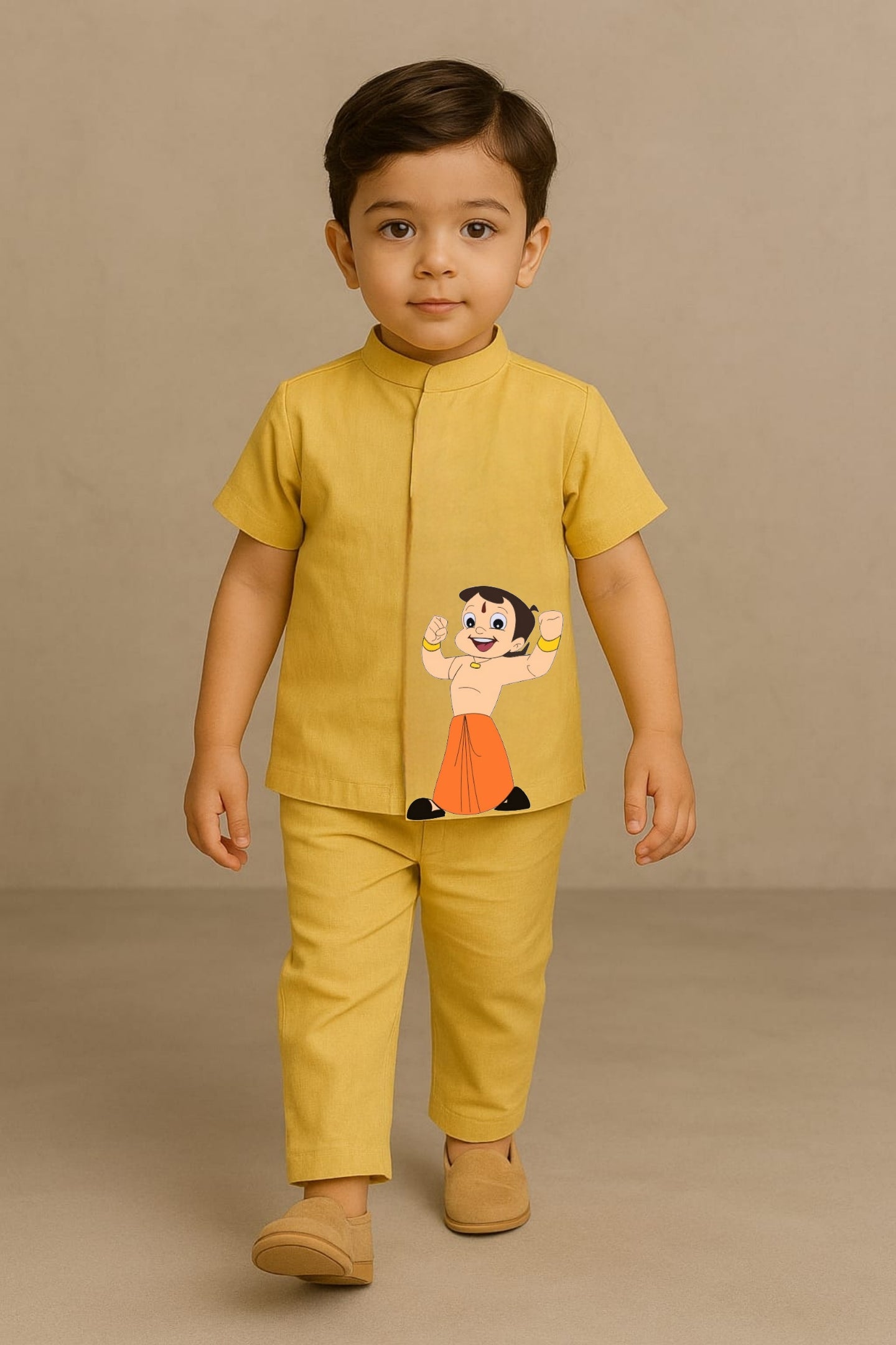 Pre Order: Yellow Chhota Bheem Hand Painted Coord Set