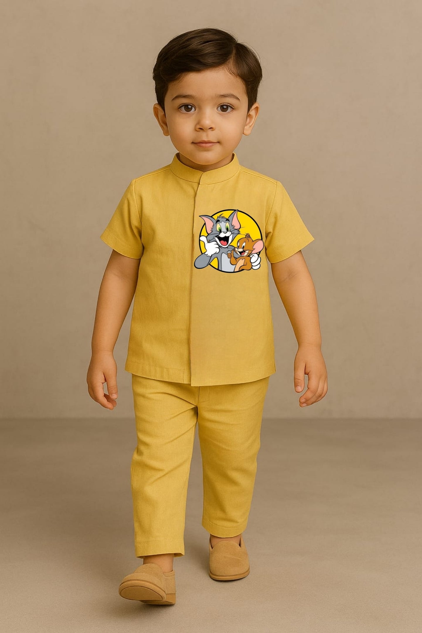 Pre Order: Yellow Tom And Jerry Hand Painted Coord Set