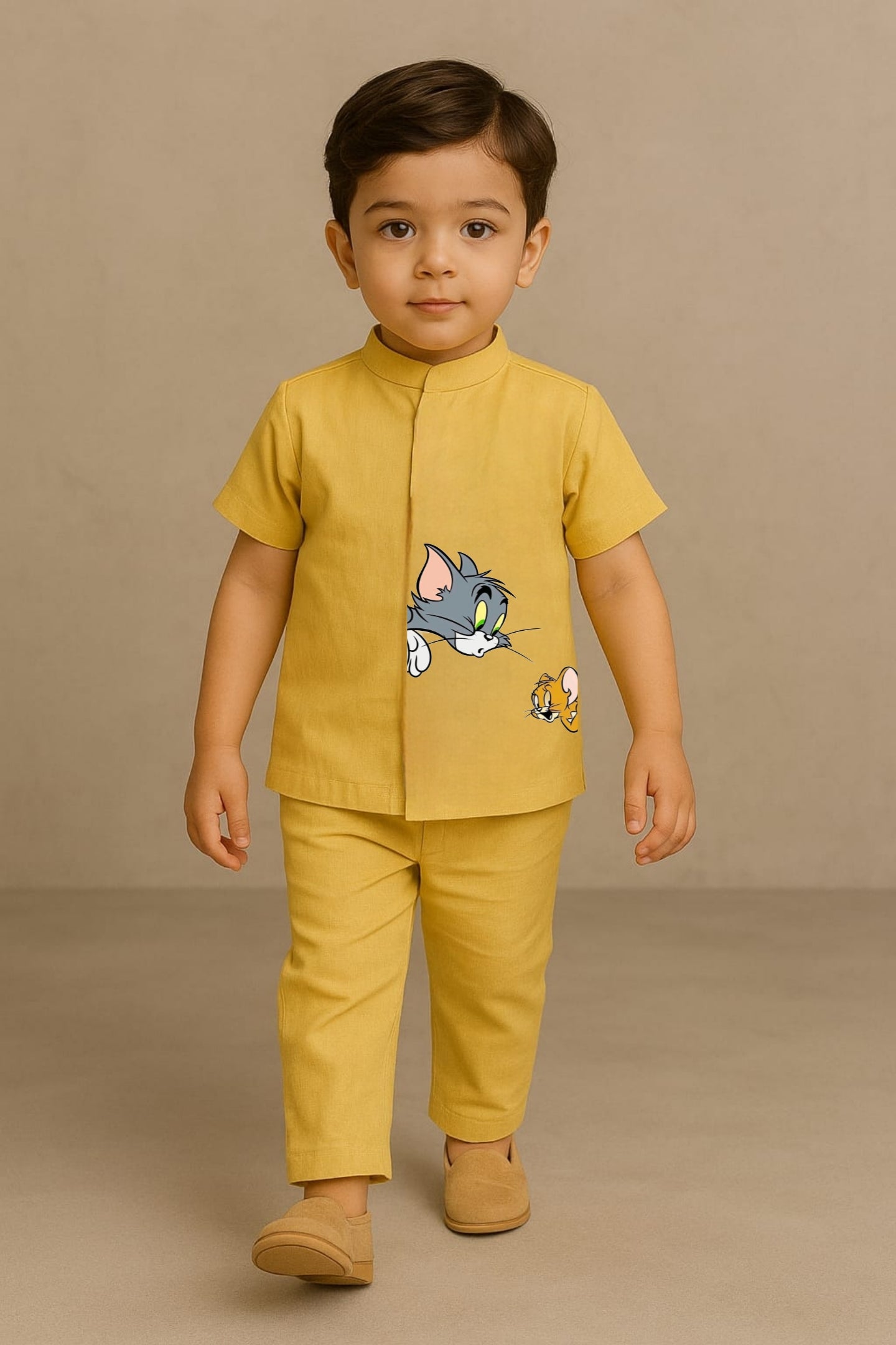 Pre Order: Yellow Tom & Jerry Hand Painted Coord Set