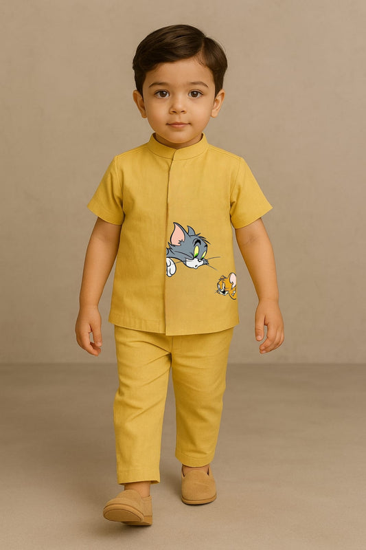 Pre Order: Yellow Tom & Jerry Hand Painted Coord Set