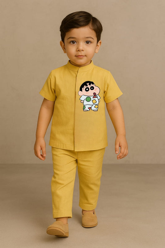 Pre Order: Yellow Shinchan Hand Painted Coord Set