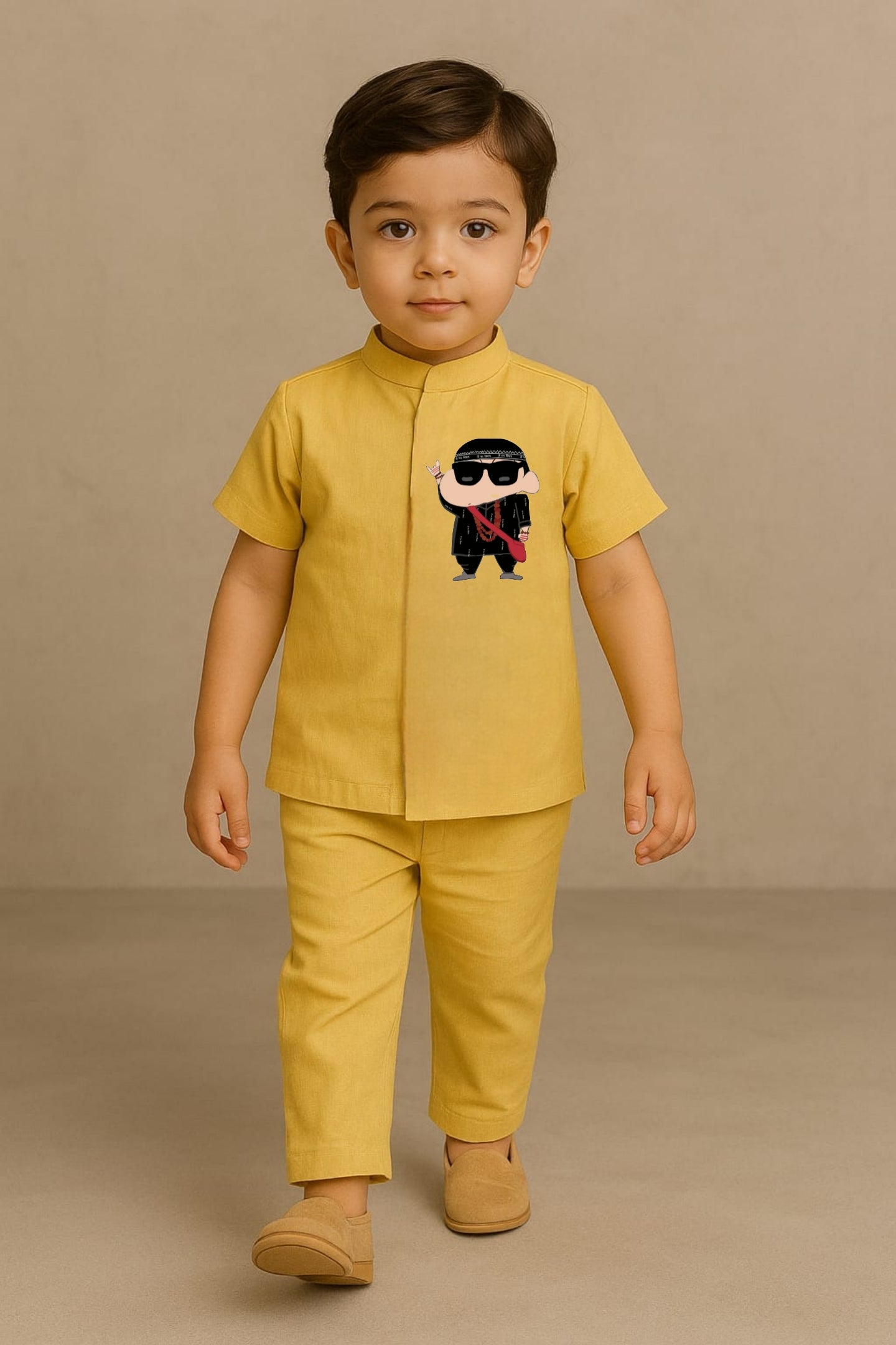 Pre Order: Yellow Shinchan  Hand Painted Coord Set