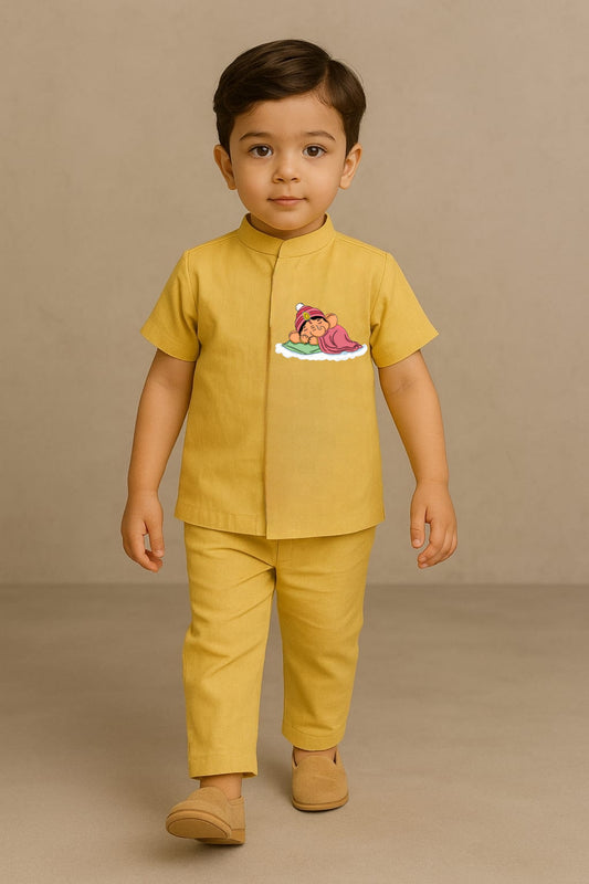 Pre Order: Yellow Bal Ganesha Hand Painted Coord Set