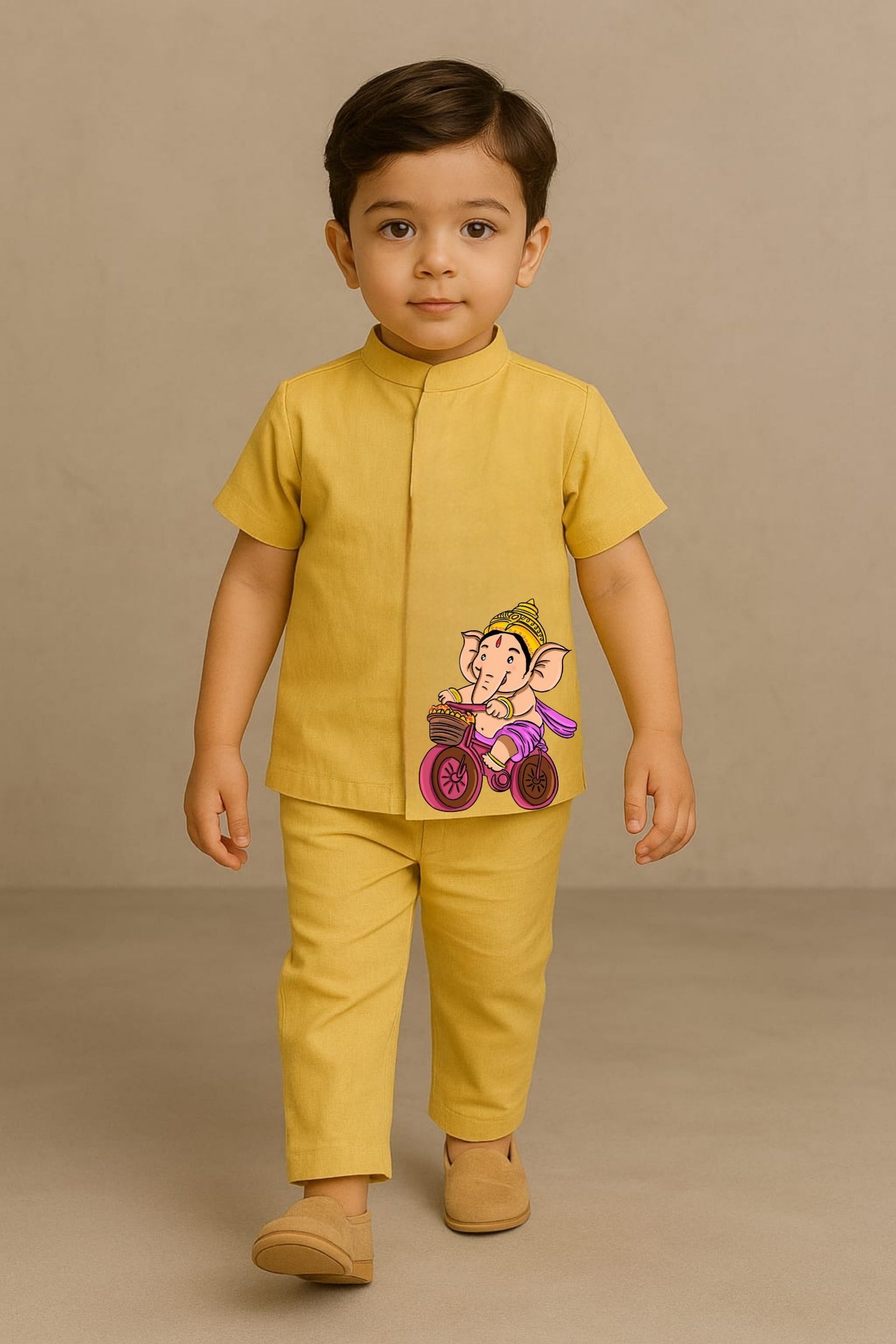 Pre Order: Yellow Ganesha Hand Painted Coord Set