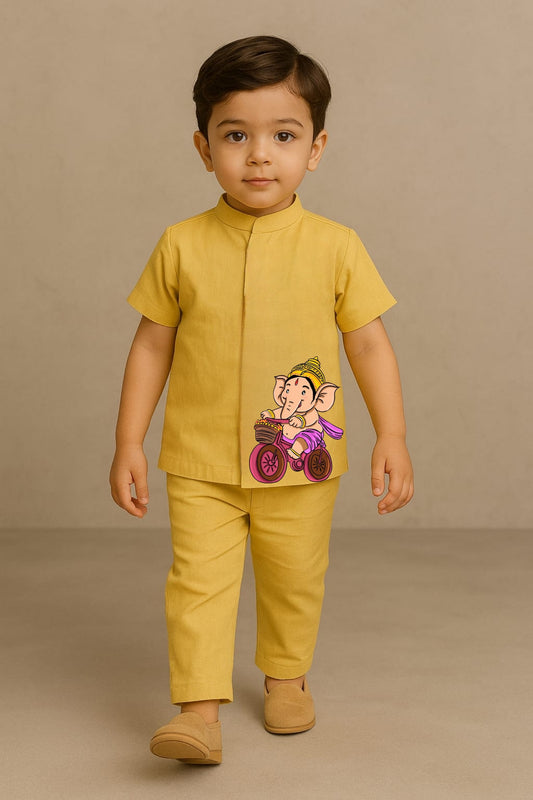 Pre Order: Yellow Ganesha Hand Painted Coord Set