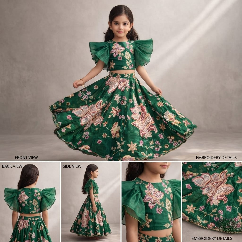 Pre Order: Hariyali Pushp Lehenga Set