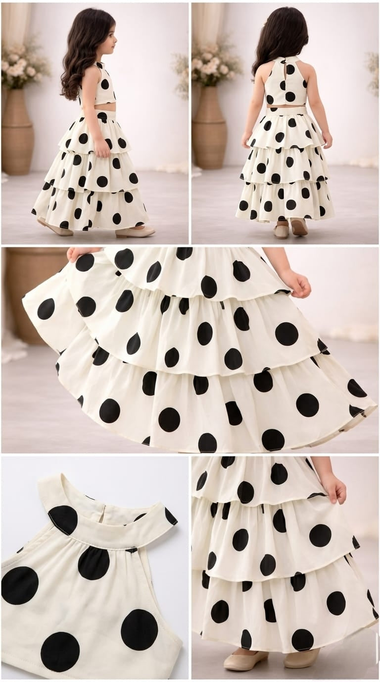 Pre Order: White Noir Polka Lehenga Set