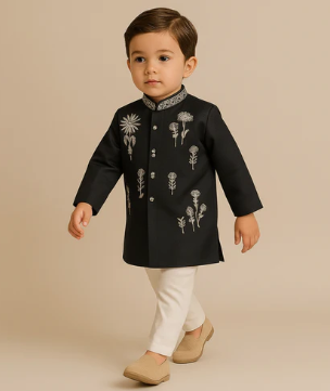 Pre Order: Black Embroidered Kurta And Pyjama