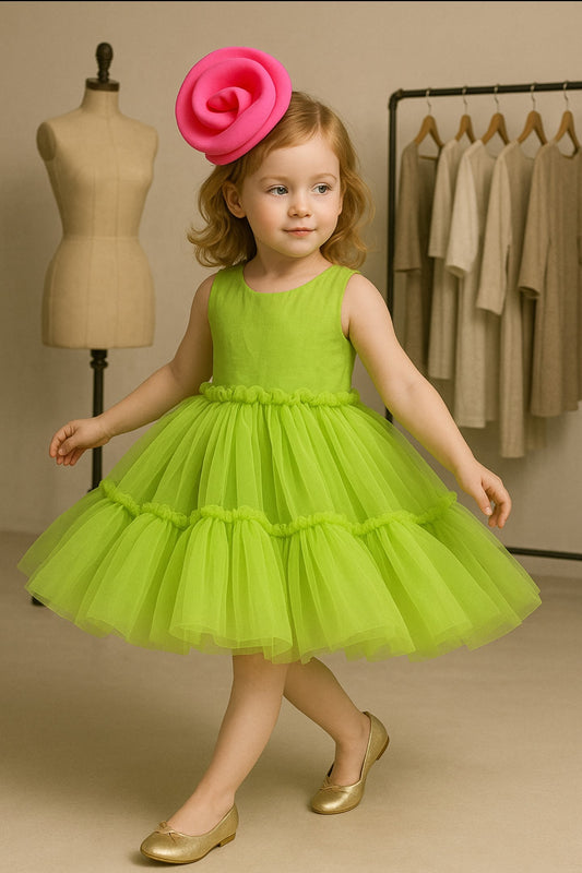 Pre Order: Exclusive Contrasting Rose Adorned One Shoulder Green Dress