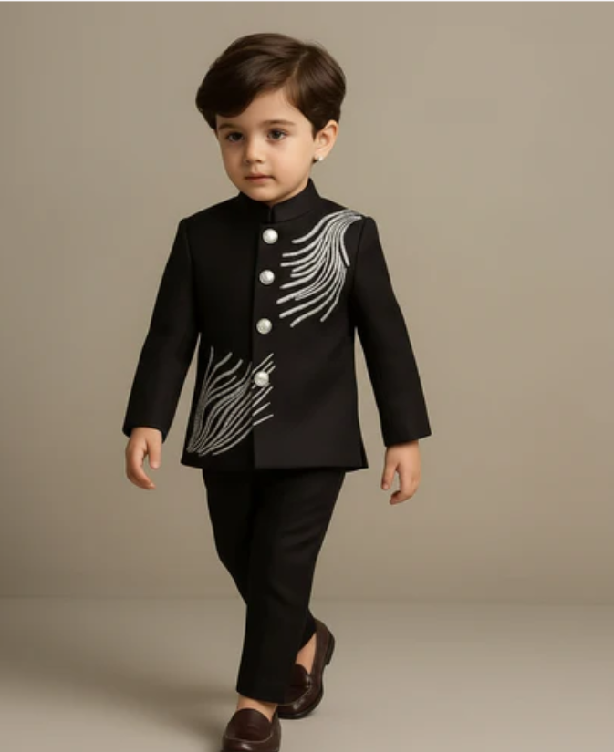 Pre Order: Stunning Black Embroidered Sherwani With Pants