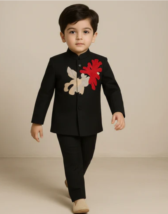 Pre Order: Black Embroidered Sherwani and Pant