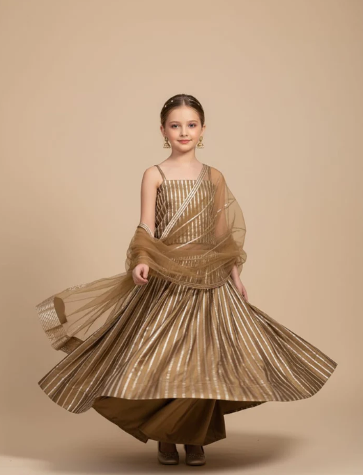 Pre Order: Golden Top And  Lehenga Set