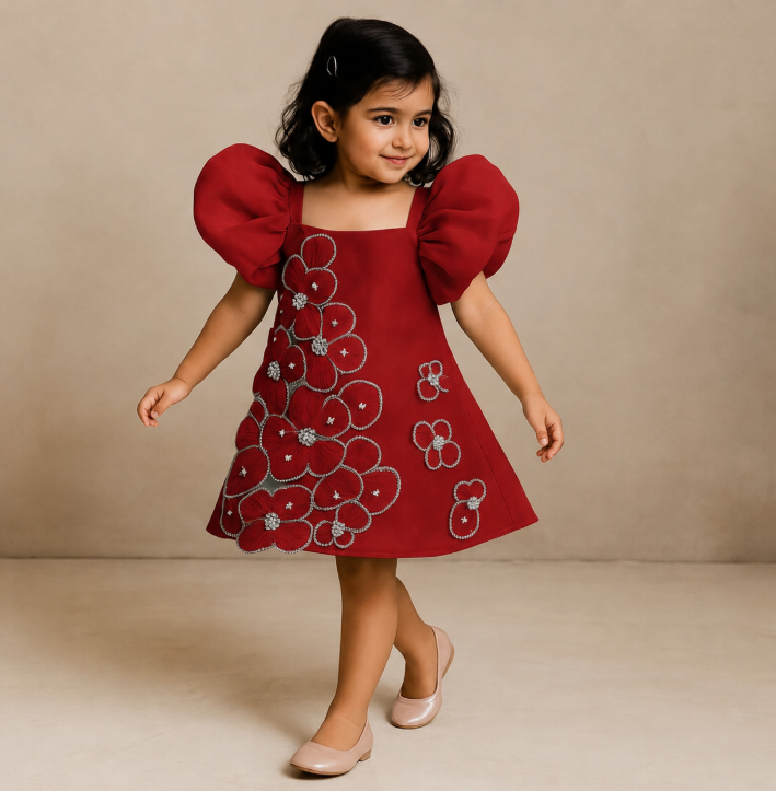 Pre Order: Artificial Flowers Embellished Dress
