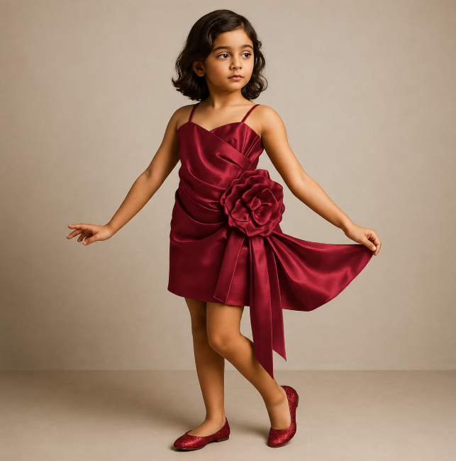 Pre Order:Glass Silk Flower Enhanced Sheen Strappy Dress
