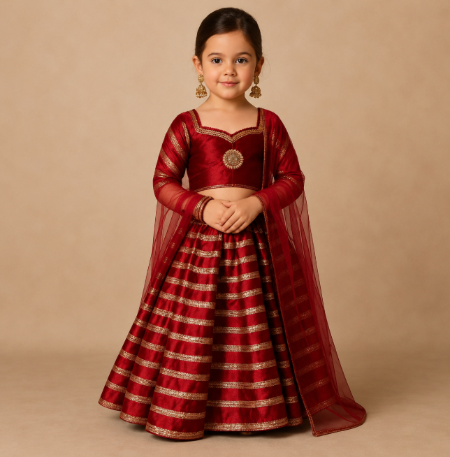 Pre Order: Maroon All Over Gota Detailed Lehenga Set