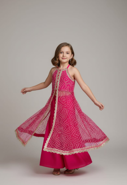 Pre Order: Pink Bandhani Georgette Set