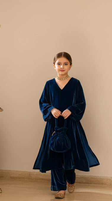 Pre Order: Blue Velvet Kurta Suit Set
