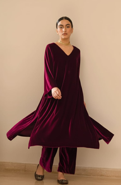 Pre Order: Hot Pink Velvet Kurta Suit Set