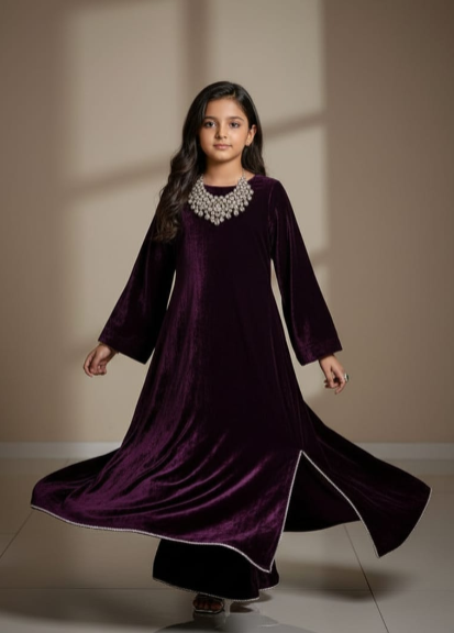 Pre Order: Wine Velvet Kurta Suit Set