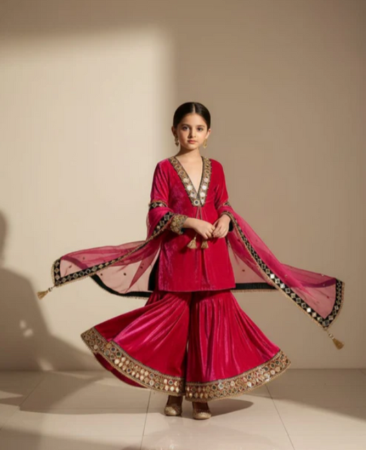 Pre Order: Pink Kurti And Sharara Set