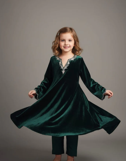 Pre Order: Green Velvet Anarkali Suit Set