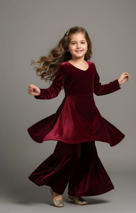 Pre Order: Maroon Velvet Kurti Suit Set