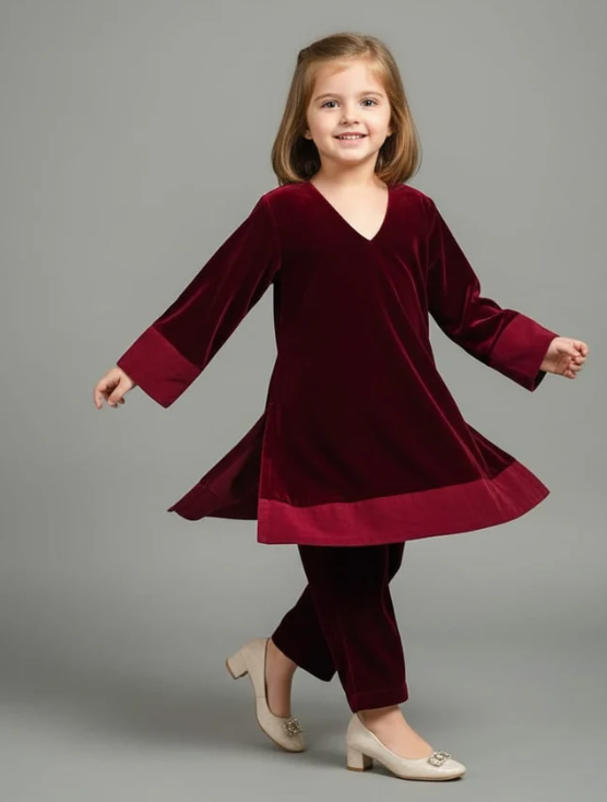 Pre Order: Maroon Velvet Suit Set