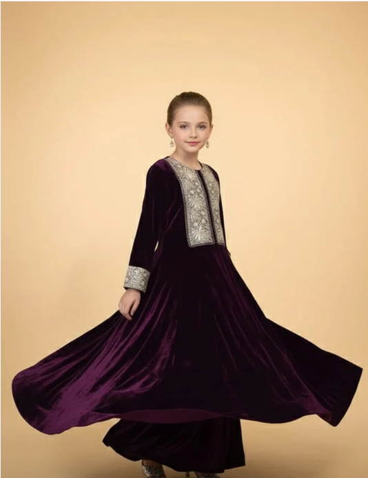 Pre Order: Wine Velvet Anarkali Suit Set