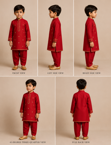 (Boy) Pre Order:Red And Gold Embroidered kurta Set