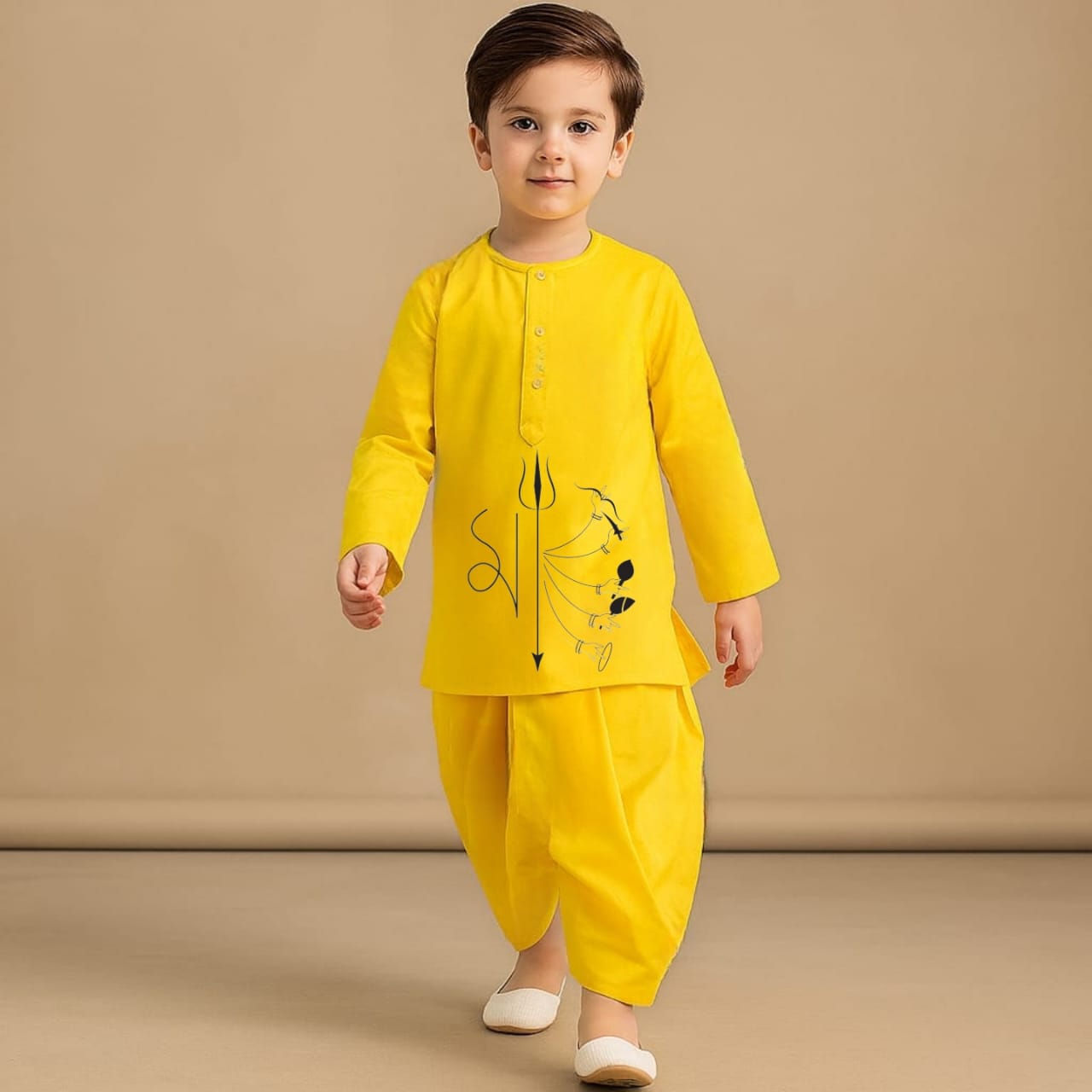 Pre Order: Divine Power Yellow Kurta And Dhoti Style Pant