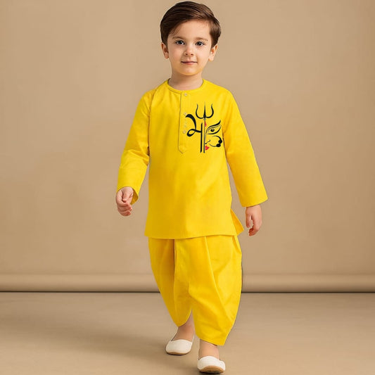 Pre Order: Maa Shakti Yellow Kurta And Dhoti Style Pant