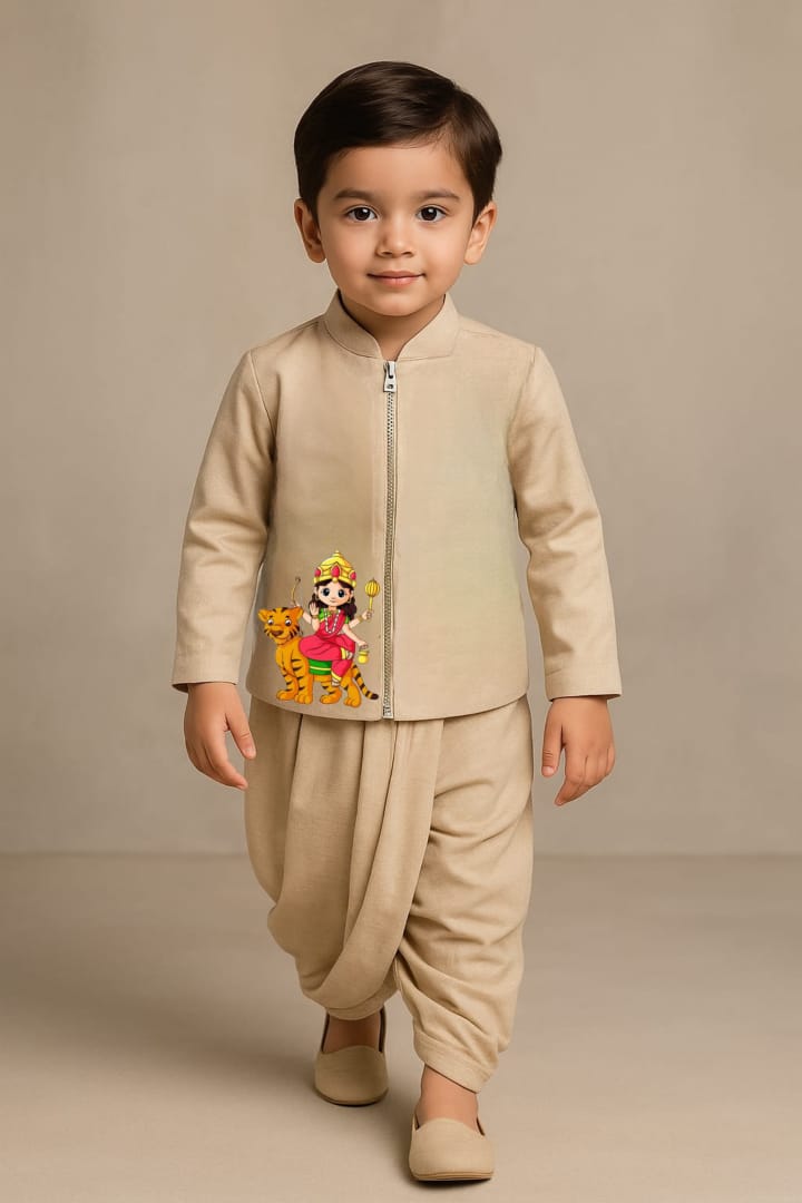 Pre Order: Maa Khusmanda Beige Jacket And Dhoti
