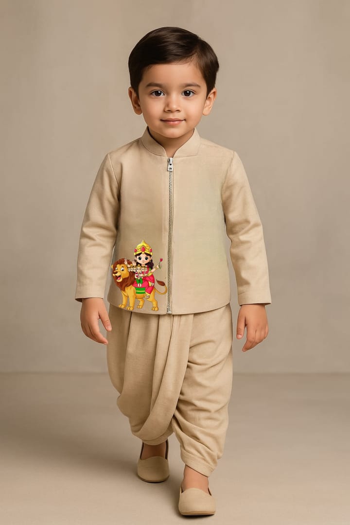 Pre Order: Skandmata Beige Jacket And Dhoti
