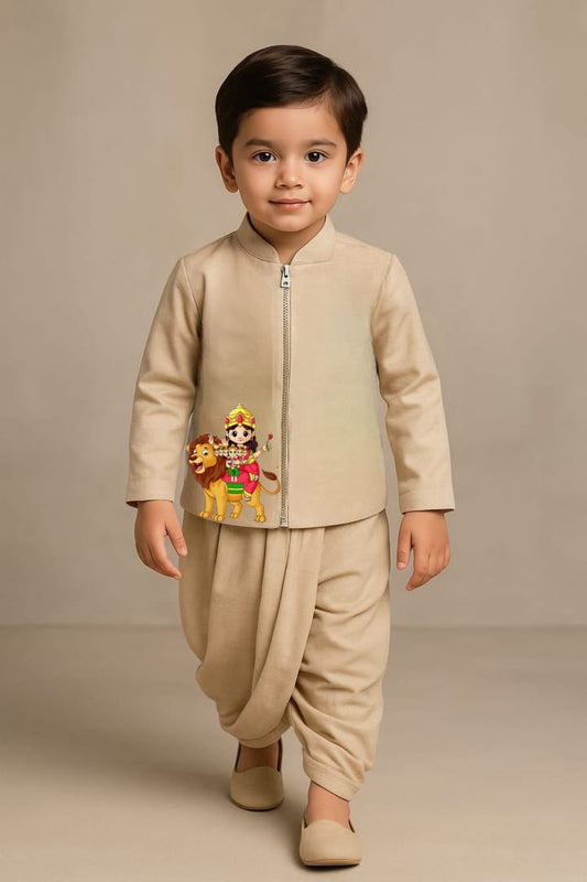 Pre Order: Skandmata Beige Jacket And Dhoti