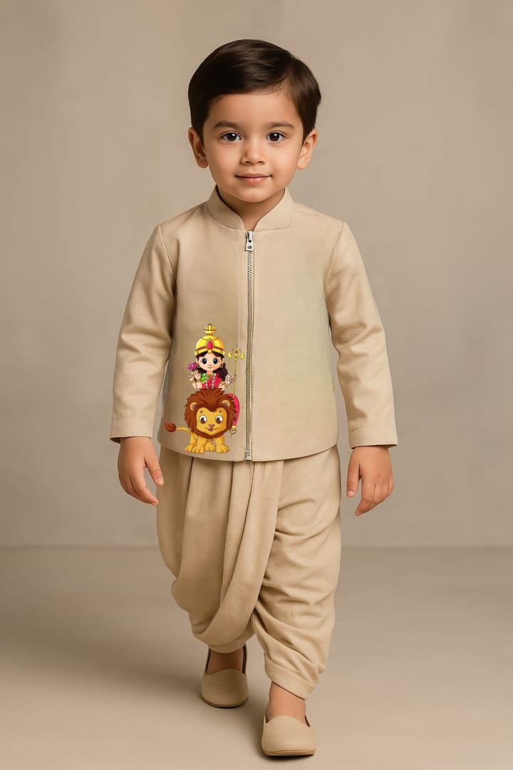 Pre Order: Maa Siddhidatri Beige Jacket And Dhoti