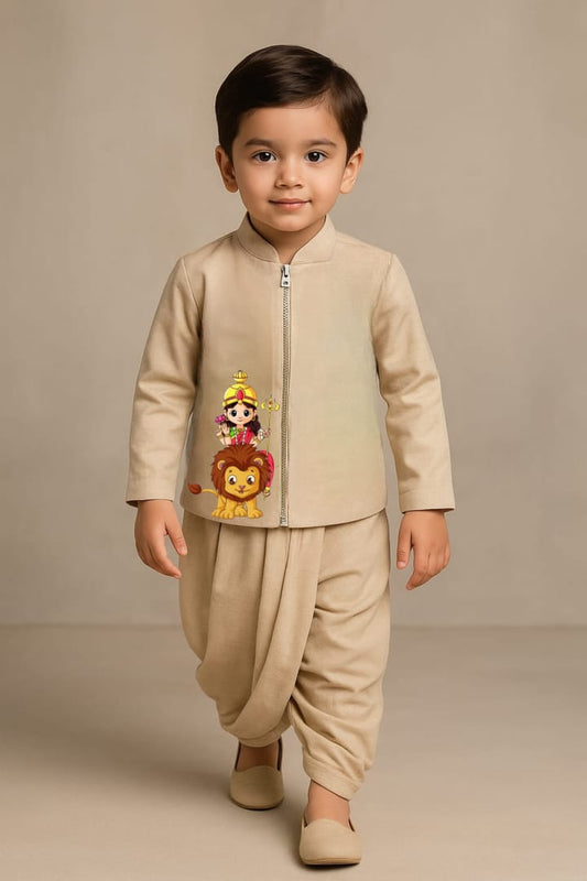Pre Order: Maa Siddhidatri Beige Jacket And Dhoti