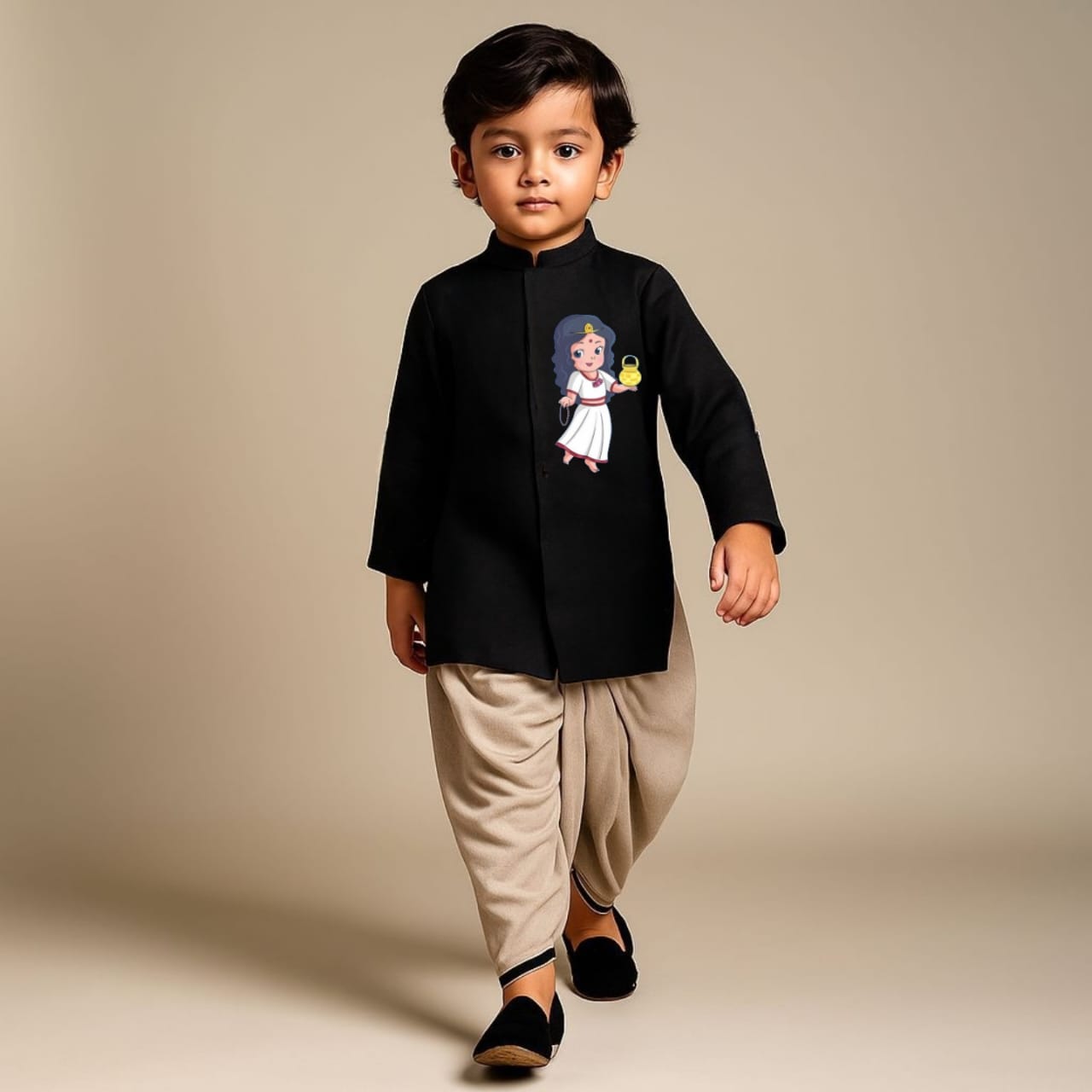 Pre Order: Mata Brahmacharini Black Kurta With Dhoti