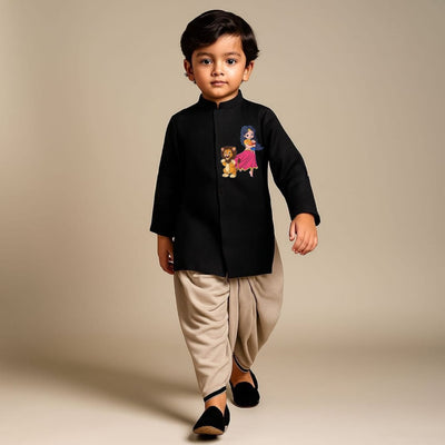 Pre Order: Skandamata Black Kurta With Dhoti