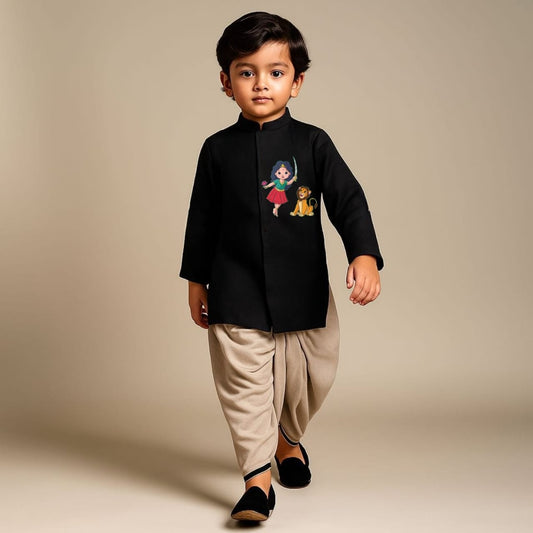 Pre Order: Mata Katyayani Black Kurta With Dhoti