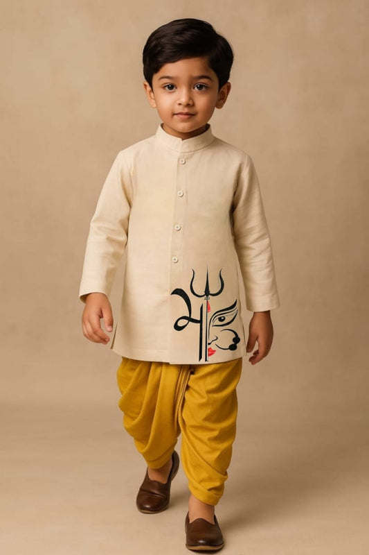 Pre Order: TriForce Off White  Kurta With Yellow Dhoti