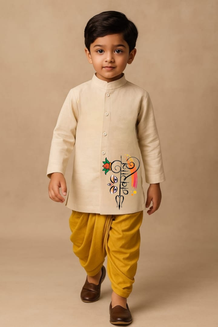 Pre Order: Sacred Gaze Off White  Kurta With Yellow Dhoti (Copy)