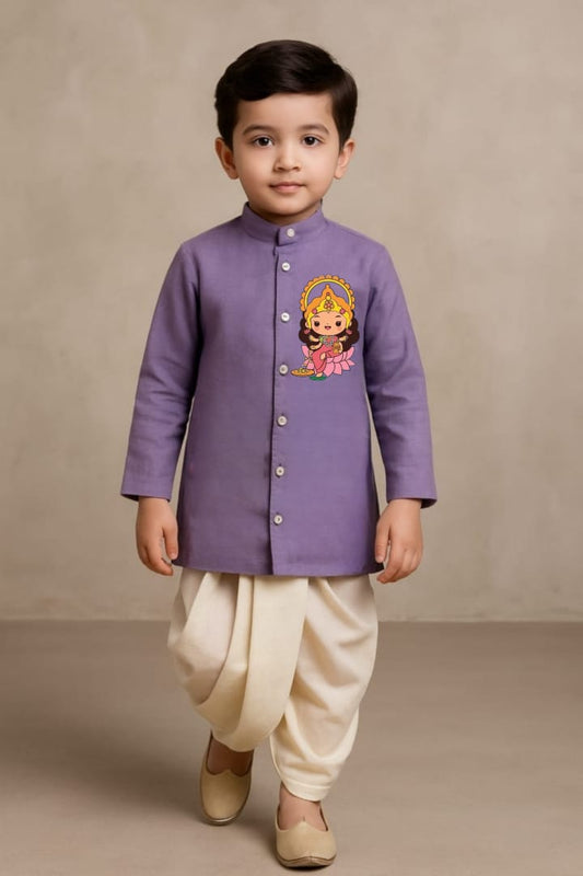 Pre Order: Maa Lakshmi Purple Kurta With Off White Dhoti