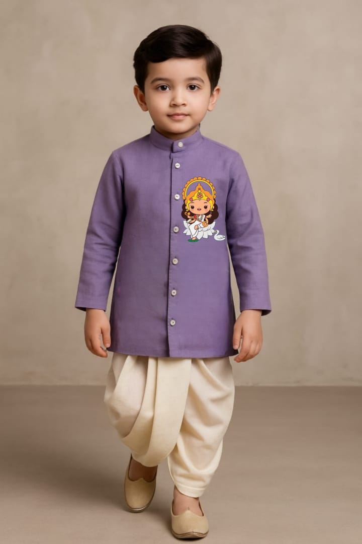 Pre Order: Kamal Vasini with Sawn Purple Kurta With Off White Dhoti